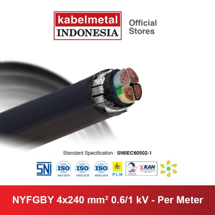 Kabelmetal Indonesia - Kabel NYFGBY 4x240 mm Per Meter Tanam Bawah Tanah SNI