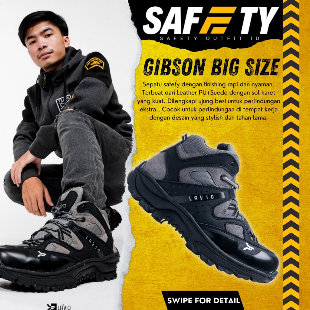LAVIO GIBSON Sepatu Safety Pria Ujung Besi BIG SIZE 44 45 46 Sepatu Outdoor Hiking Mendaki Gunung