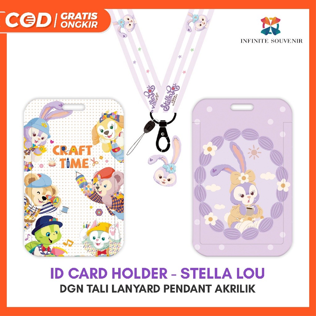

[N003] STELLA LOU / Name Tag Card Holder Motif Karakter STELLA LOU / DUFFY dengan Tali Lanyard Pendant Akrilik / ID Card Holder Tali Gantungan Acrylic Bunny / Rabbbit Lucu / Nametag / Tempat Kartu Flazz / Emoney