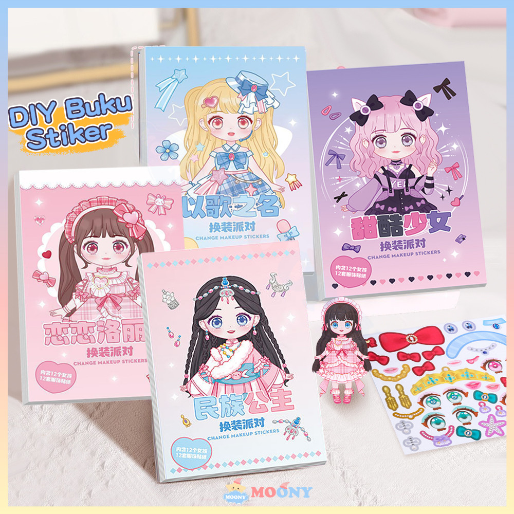 

Moony DIY Buku Stiker Change Makeup Ketrampilan Dekorasi Ganti Muka DIY Sweet Girl Change Makeup Stickers