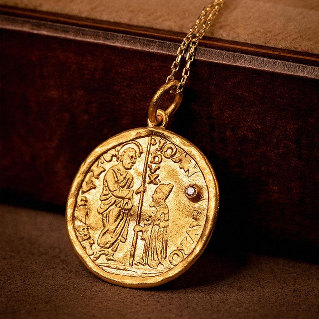 17K EMAS ASLI /COD ❤️Kalung koin emas pedagang Venesia gaya panjang laki-laki dan perempuan