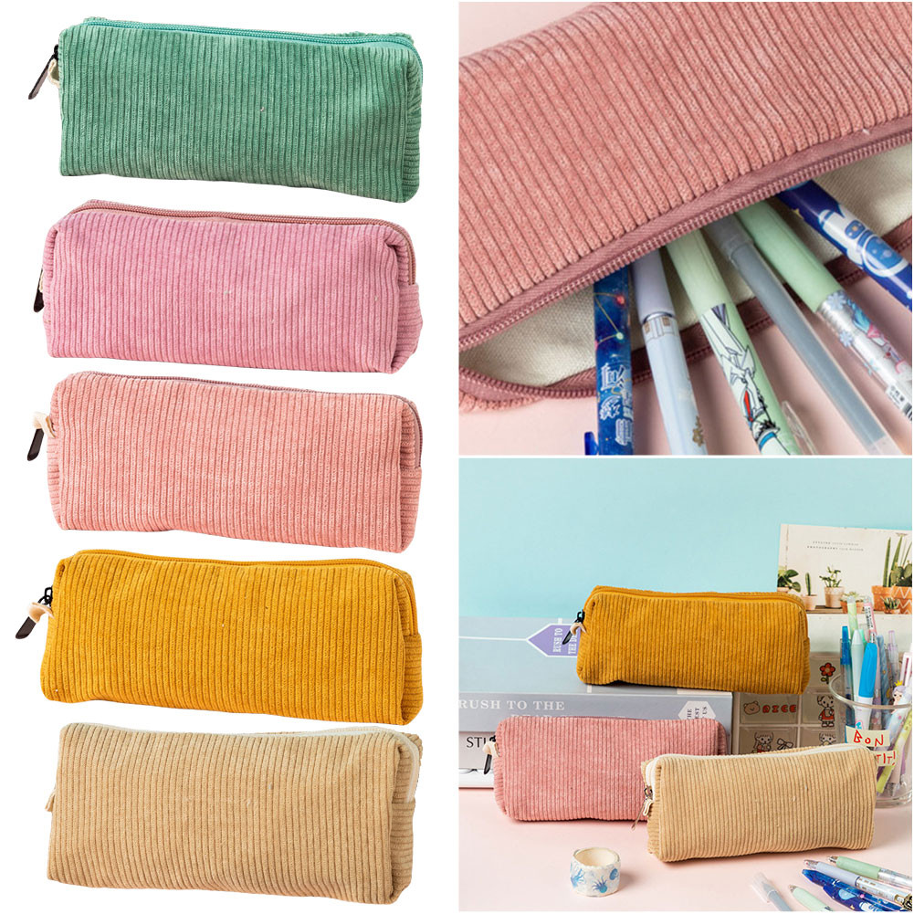 

Corduroy Pencil Case Aesthetic Pencil Bag Small Makeup Cosmetic Bags Solid Color Gift for Girls Kids School Stationery Organizer