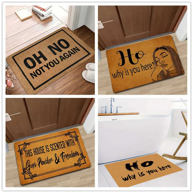 Keset Kamar Mandi 1Pc Keset Pintu Lucu Cetakan Huruf Dekorasi Rumah Karpet Anti-Slip Dalam Ruangan L