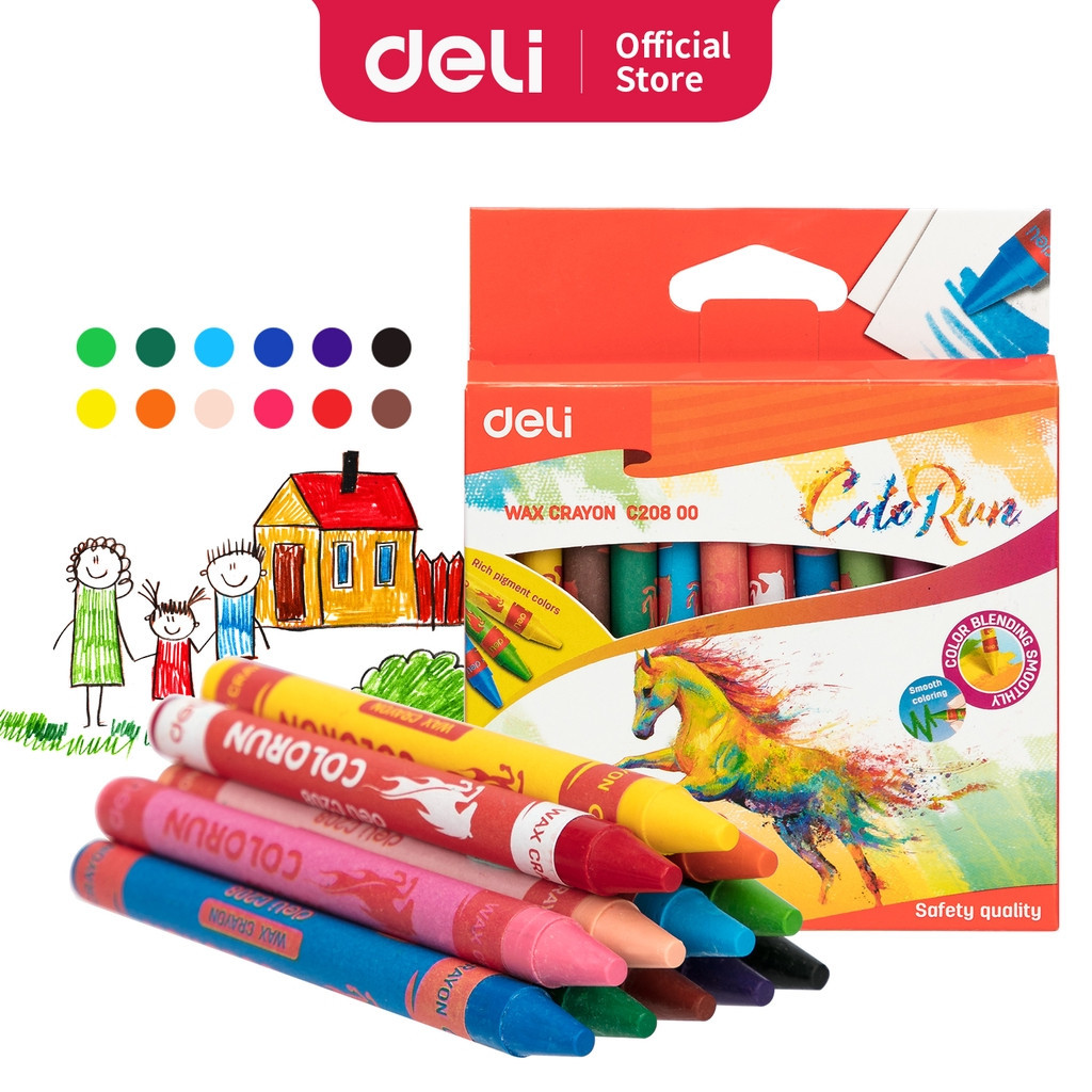 

Krayon Lilin 12 warna / Wax Crayon DELI EC20800 12 Colour