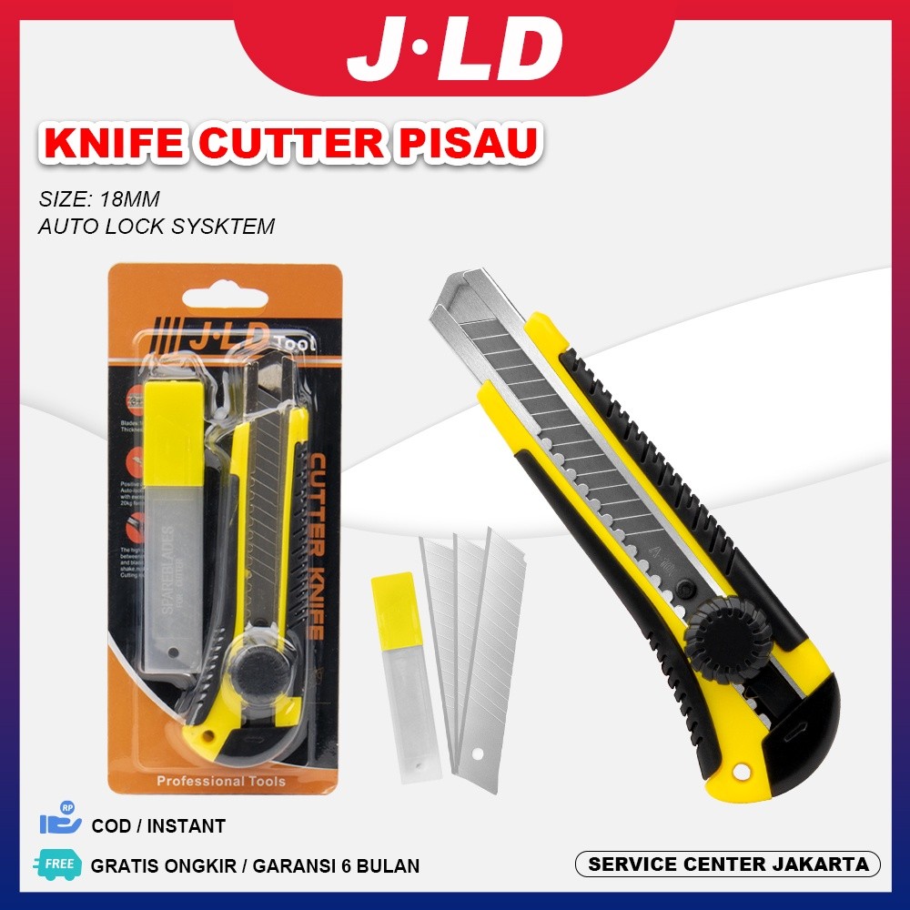 

JLD Cutter Knife Utility Knife Cutter Pisau 18mm Cutter Knife Auto Lock Cutter Besi Stainless &Aluminium