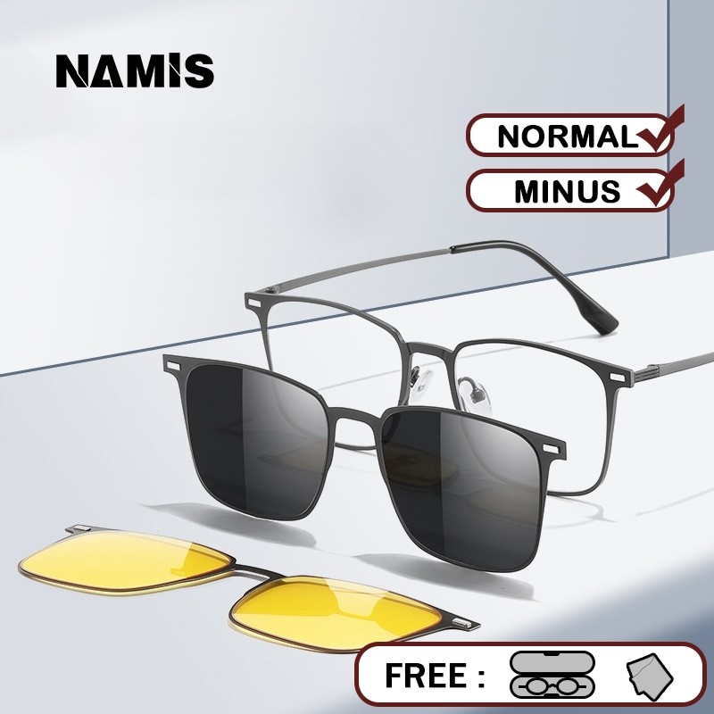 Namis Kacamata Clip On Hitam Minus Pria Wanita Photocromic Bluecromic Anti Blueray Kaca Mata Optik
