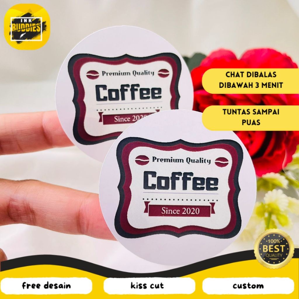 

INB 2-4 Sticker Label Bulat Tema Kopi Stiker Minuman Coffe Free Desain Custom Logo Coffee
