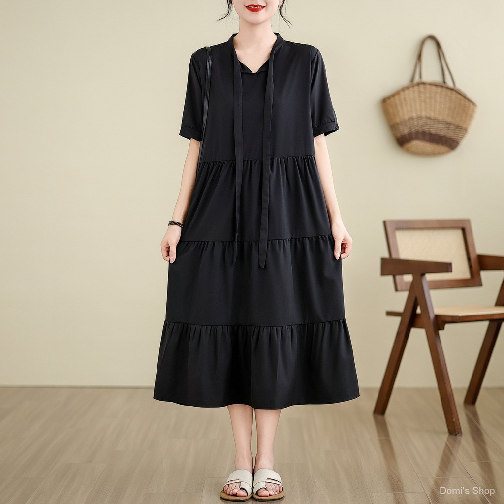 Gaun Wanita Ukuran Plus Gaya Korea Gaun Panjang