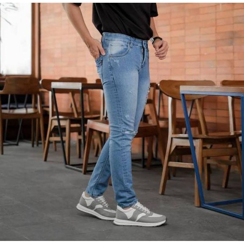 clana pria Jeans panjang clana jeans panjang sobek zig zag slim fit zumbo clana pria jeans denim pan