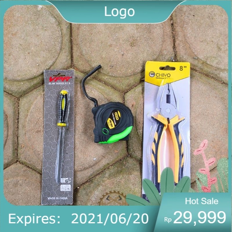 (Paket 3 pcs) Kikir Vpr+ Meteram 5 meter + Tang kombinasi serbaguna - Set Paket Alat pertukangan Kua