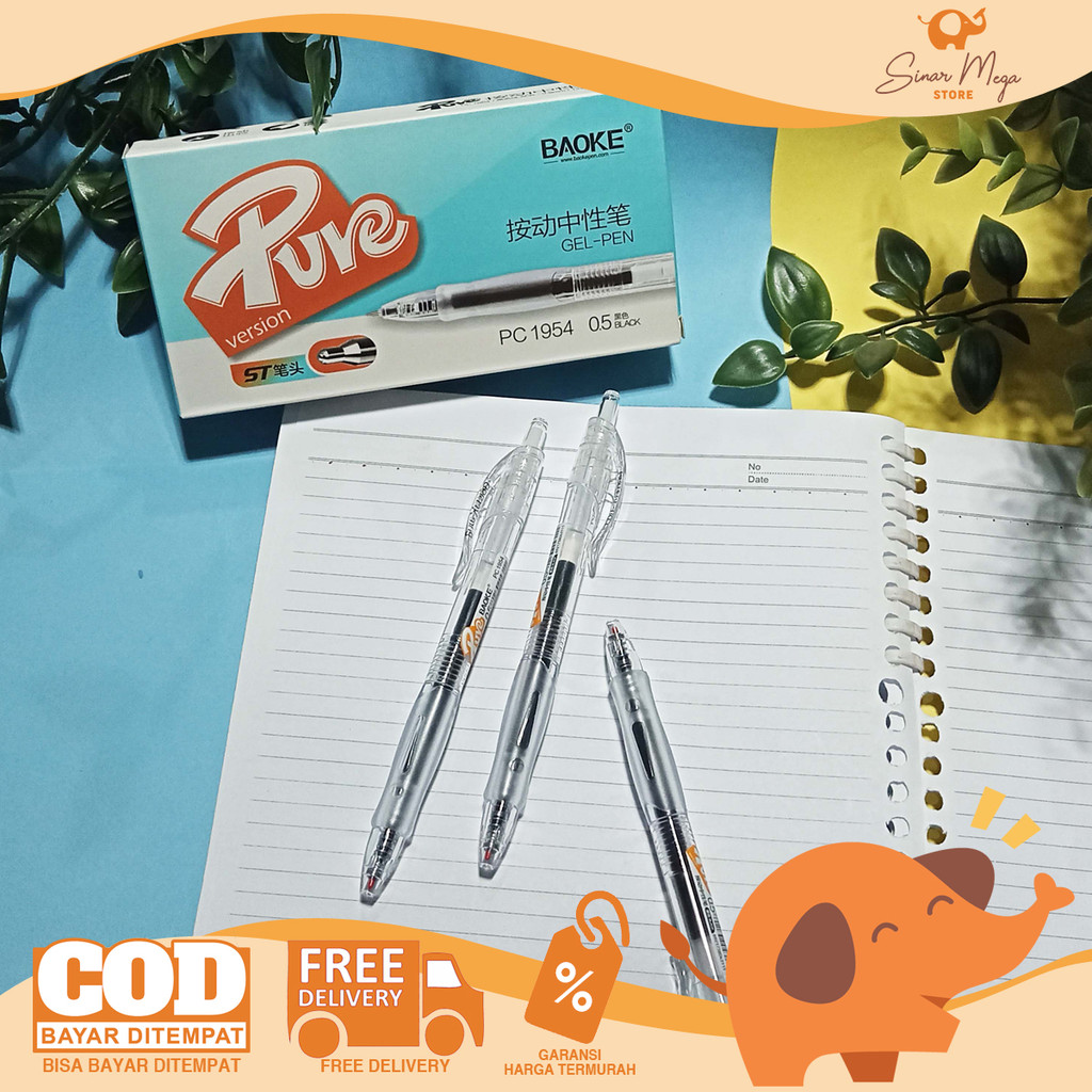 

BaoKe Retractable Gel Pen 0.5mm Pure Black PC1954 - Pulpen Gel SATUAN Murah