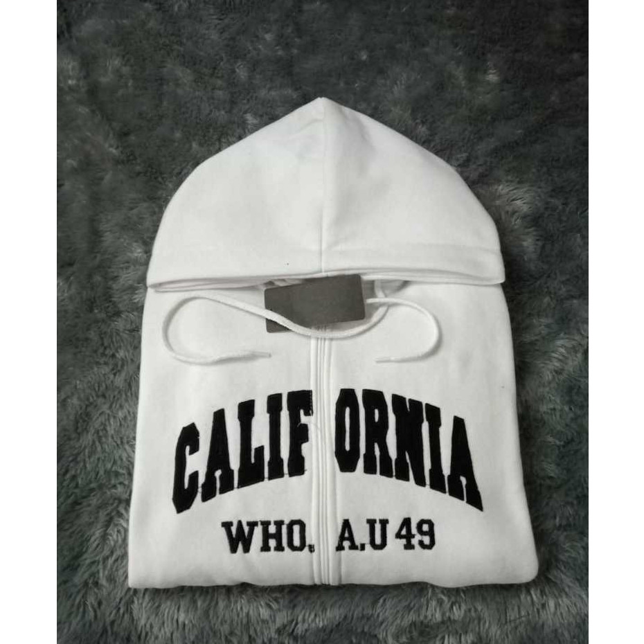 SELILINGSHOP Jaket WHO AU California Zipper Putih Teks Bordir / Hoodie WHO.AU Zipper Jaket Hoodie ST