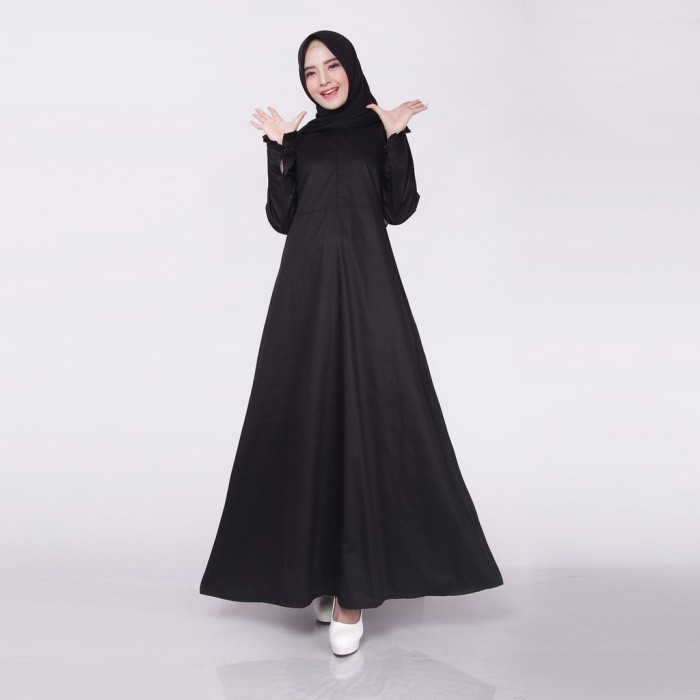 gamis katun jepang polos hitam kiky collection