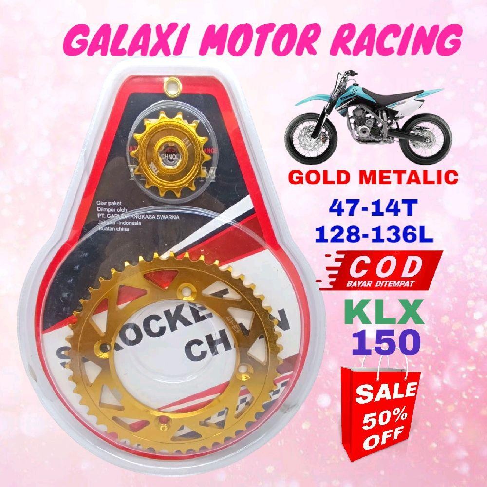 GEAR PAKET KLX 150 RACING PREMIUM 47-14 55-14 GARANSI 40.000 KM GOLD TITANIUM