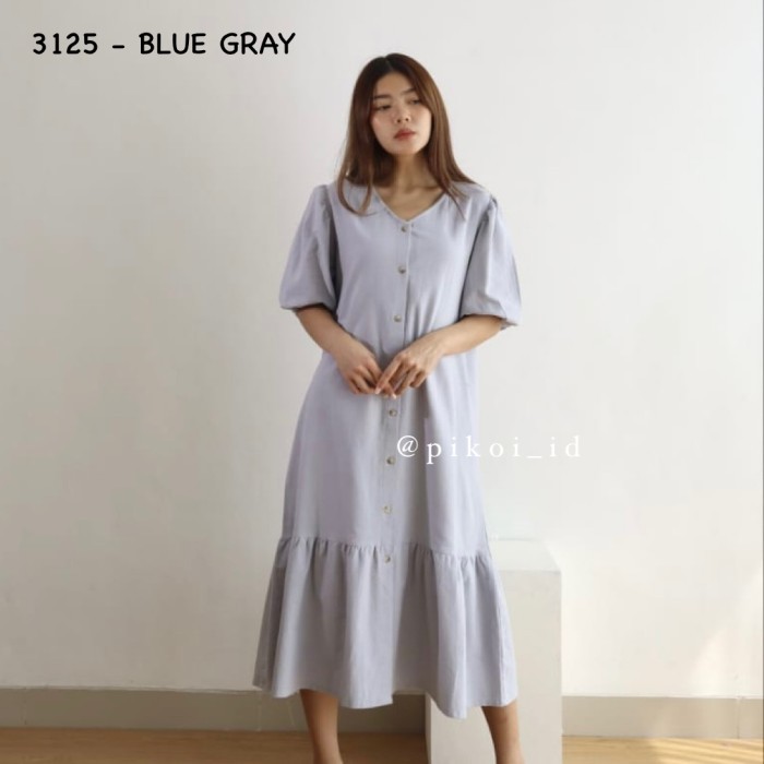 Dress wanita korea / busui dress putih polos katun linen adem premium - WHITE - 3125