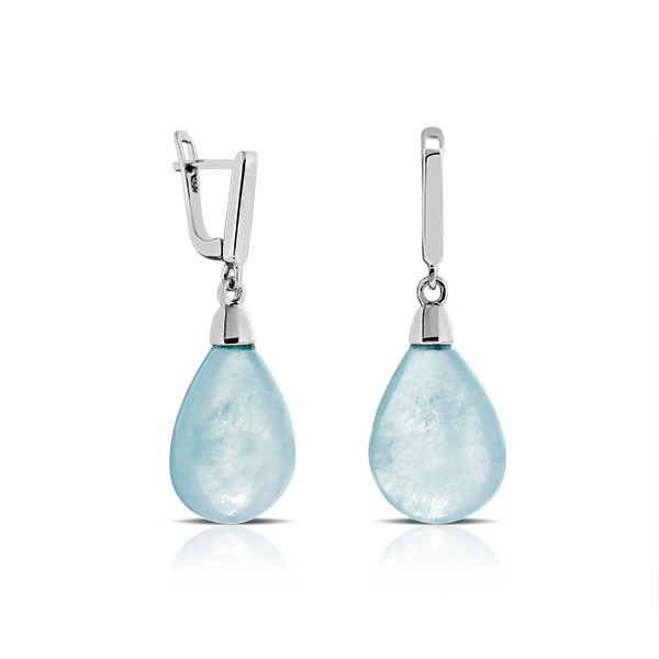 Anting Perak Aquamarine -Natural Aquamarine Silver Earrings