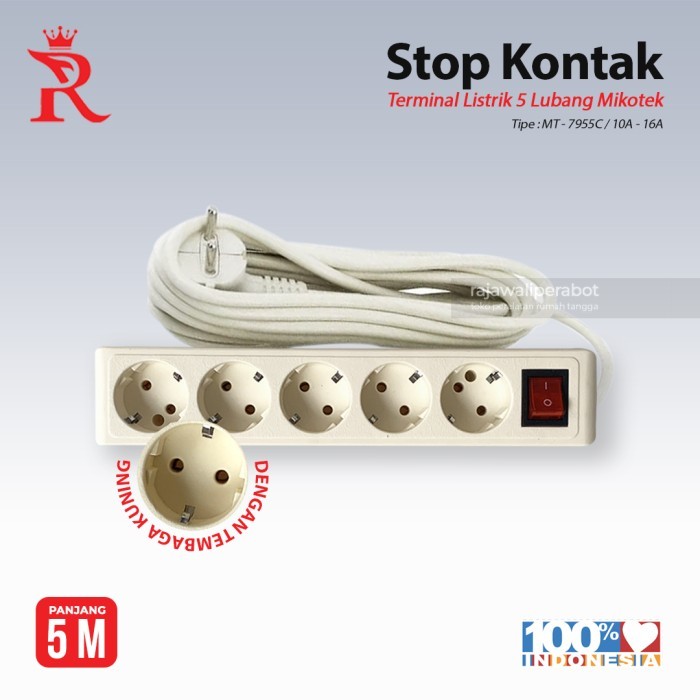 Stop Kontak Putih 5 meter 5 lubang | Terminal Listrik 5 Lubang