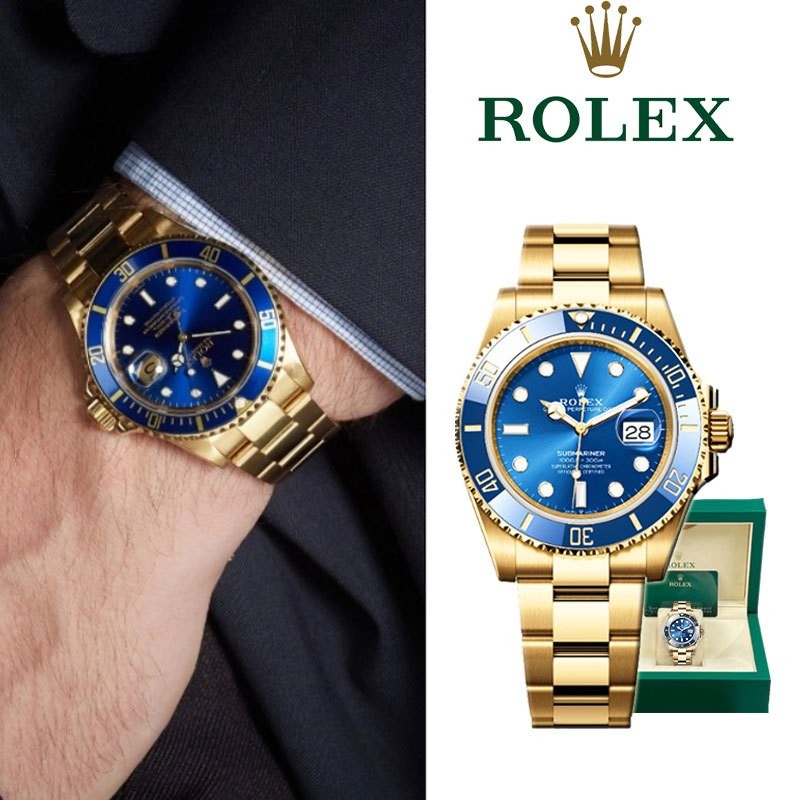 【Rolex】100% Original Rolex Watch Emas Biru Submariner 41mm Jenis Kalender Jam Tangan M126618lb-0002 