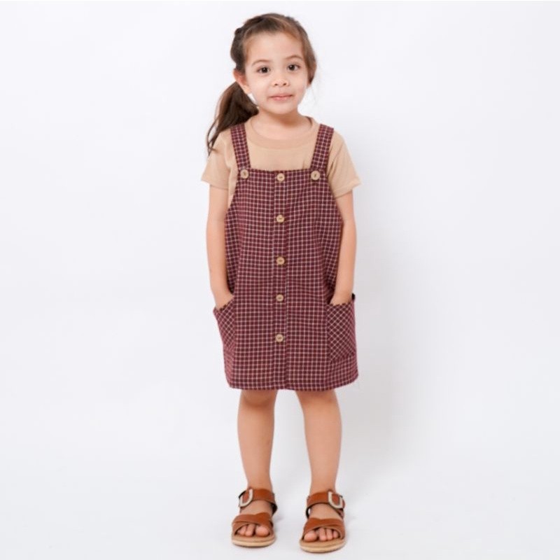 AMAISHOP GIRL OVERALL TARTAN - Setelan Anak Jumper Bayi Kids Rok Dress Cewek Perempuan Katun Murah 1