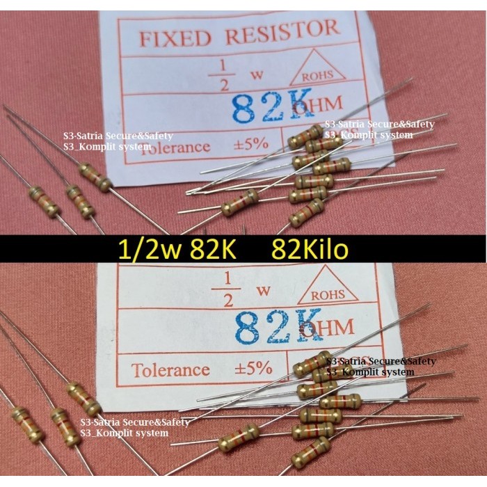 setengah Resistor 1/2w 82K OHM 82Kohm 0.5W 82Kilo 82 Kilo R ½ watt W