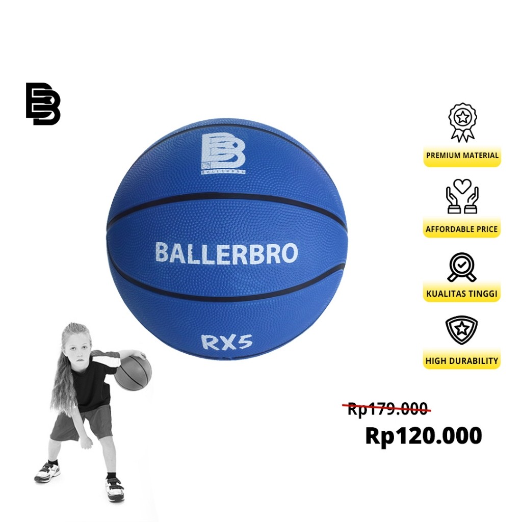 [PREMIUM ORIGINAL] Bola Basket Anak size 5 BALLERBRO RX5 RUBBER
