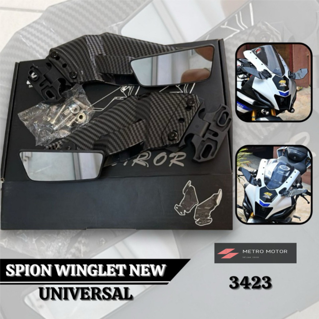 PUJEGANSHOP Spion Winglet New AERO H2 Carbon Fiber Rear Mirror Spion Winglet Fairing Ninja Gsx R15 R