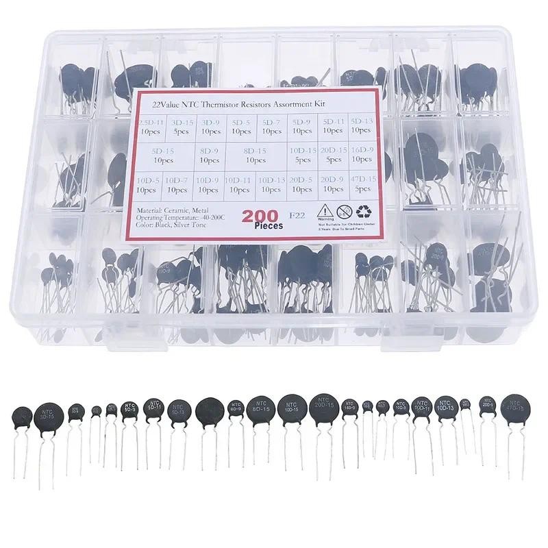 200Pcs 22Value NTC Thermistor Negative Temperature Coefficient Kit 5D-7 5D-7 8D-9 8D-15 10D-9 10D-11