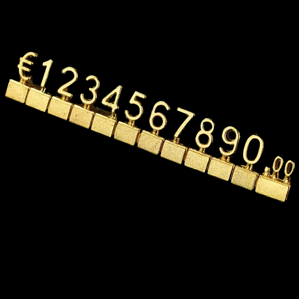 

10Sets Gold Metal Price Tag Adjustable Number Dollar Euro Currency Sings Cube For Supermarket Mall Watch Jewelry Price Display