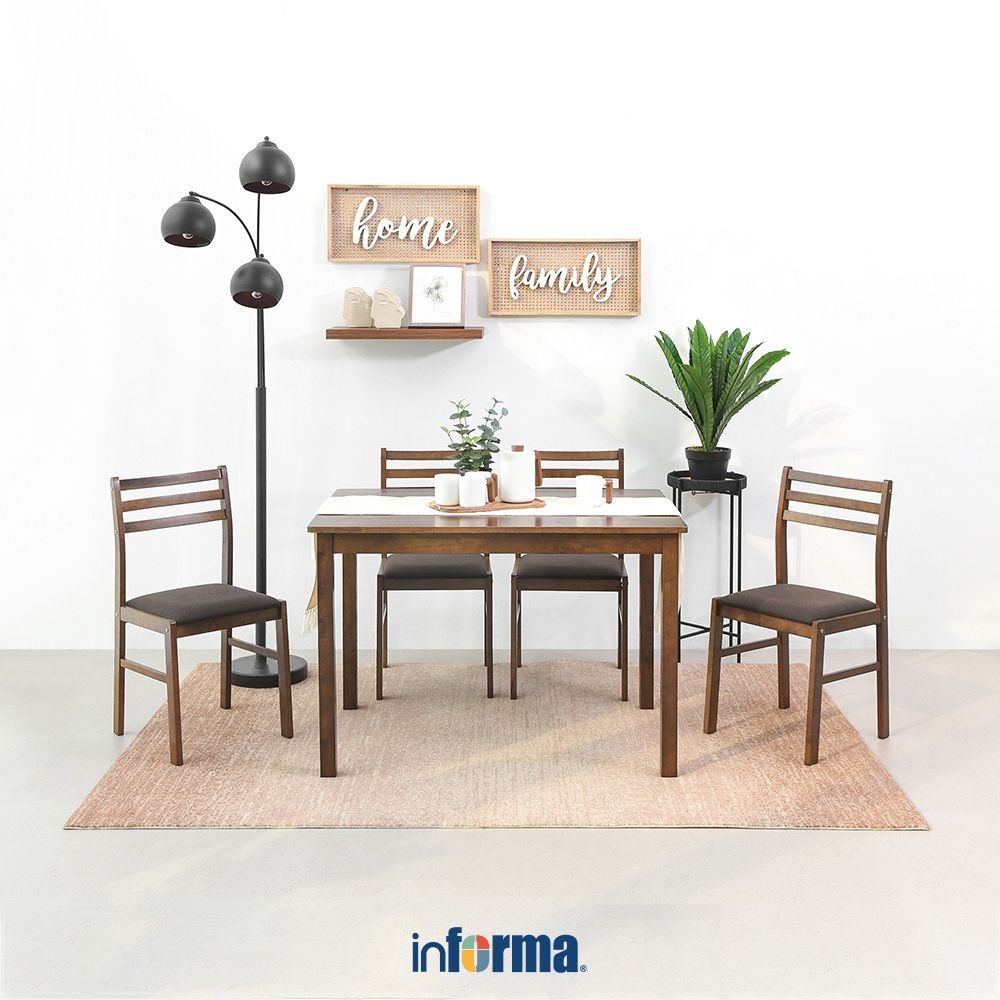 Informa Yericho Set Meja Makan 4 Kursi - Cokelat Dining Table Set Meja Kursi Ruang Makan Aesthetic F