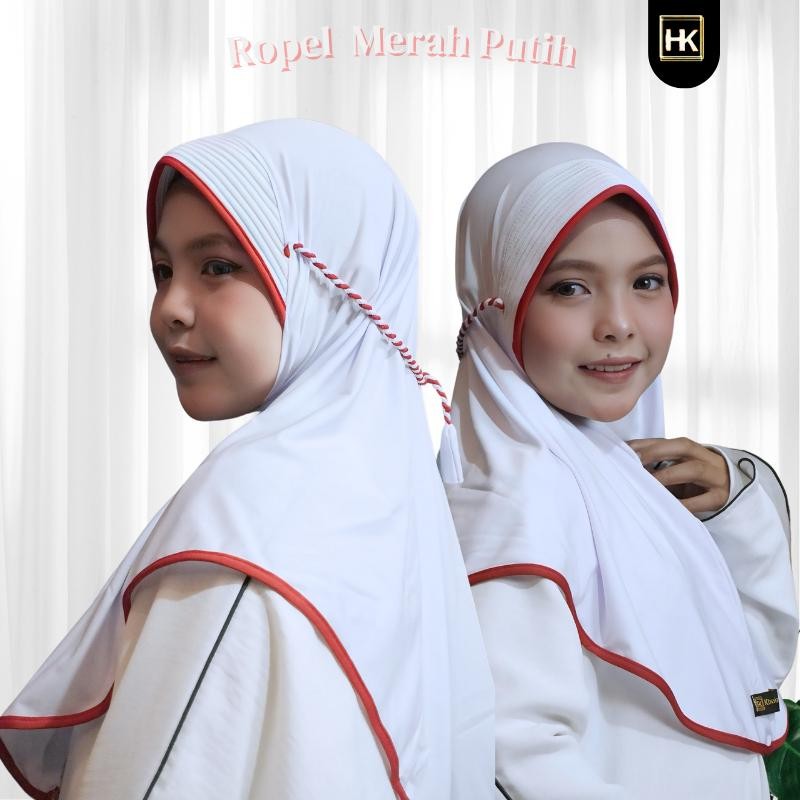 Jilbab Sekolah Anak tali ropel merah putih