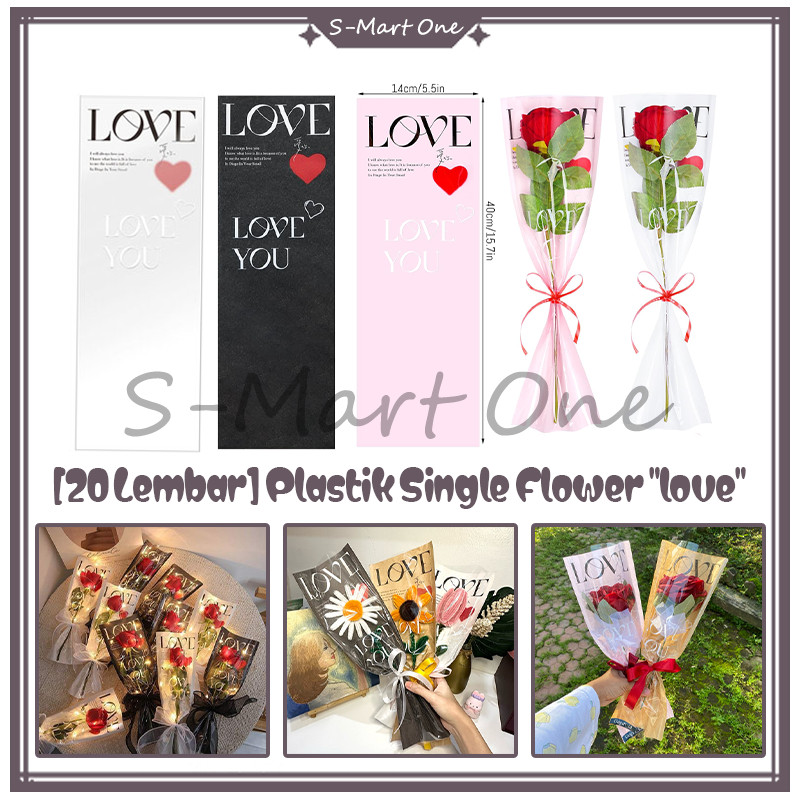 

SM [1 pack 20 lembar] plastik single flower opp "love" korean style plastik bunga mawar tangkaian satuan single