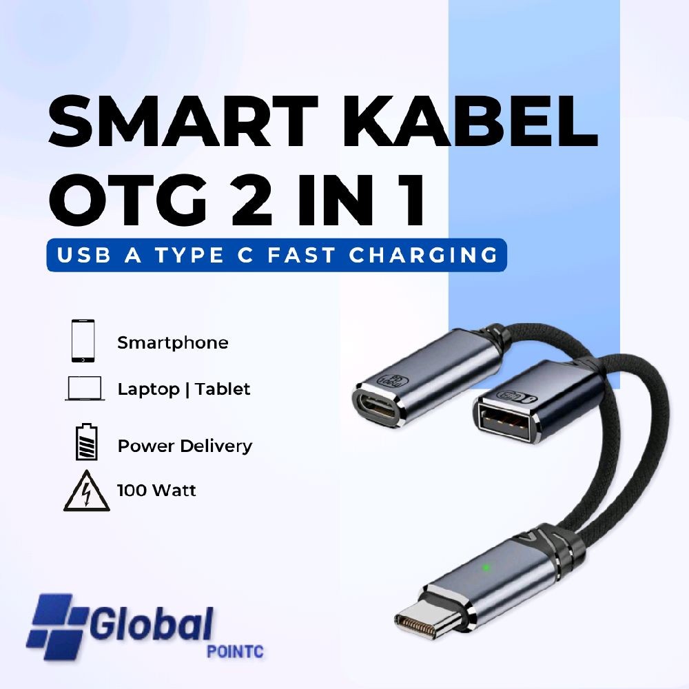 Kabel OTG 2in1 Type-C Male ke USB-A Type-C Female PD 100W/OTG Kabel Type-C ke USB-A & USB-C Female –