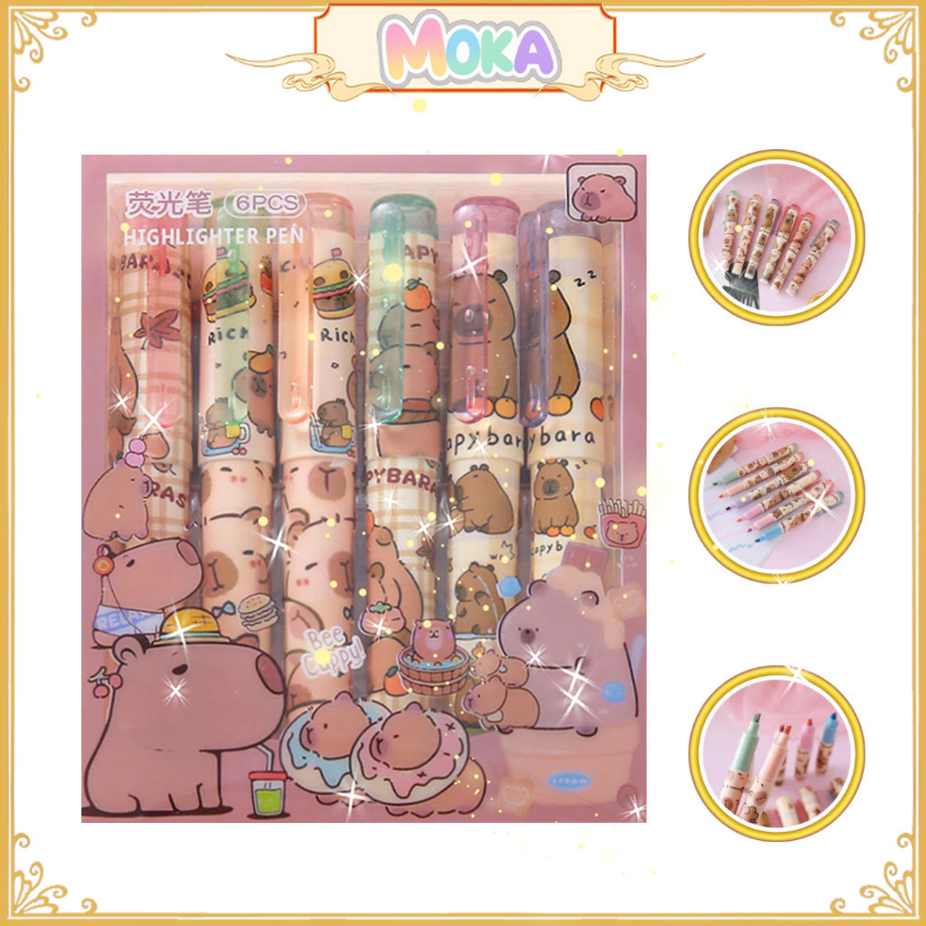 

MOKA Stabilo Highlighter Motif Capybara Chill Kawaii Cute Isi 6 Pcs Warna Berbeda MKP87