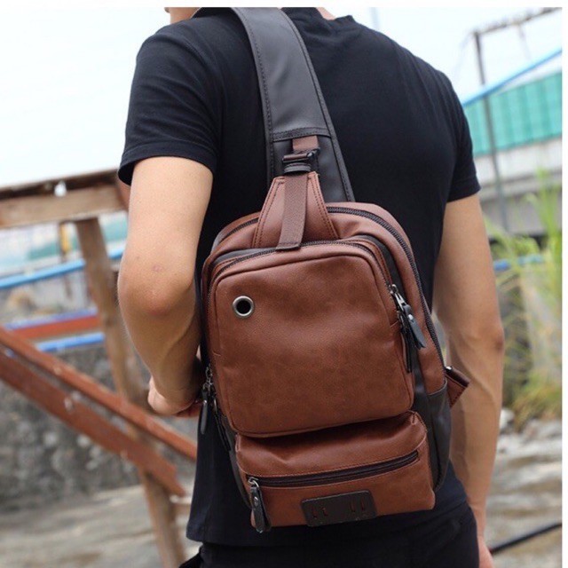 RAHAYUNGUDI - Tas Selempang Pria Waist Bag Pria  Slingbag Kulit Sintetis Tas Dompet HP terbaru