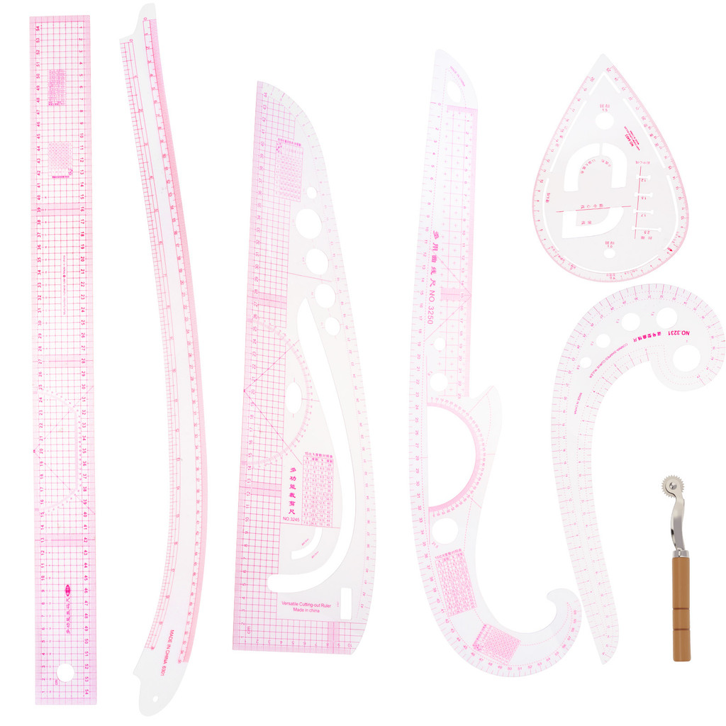 

7pcs DIY Clothing Dress Making Clear Sewing Ruler Set for Designer Pattern Maker Tailors with Tracing Wheel Craft Curve Ruler