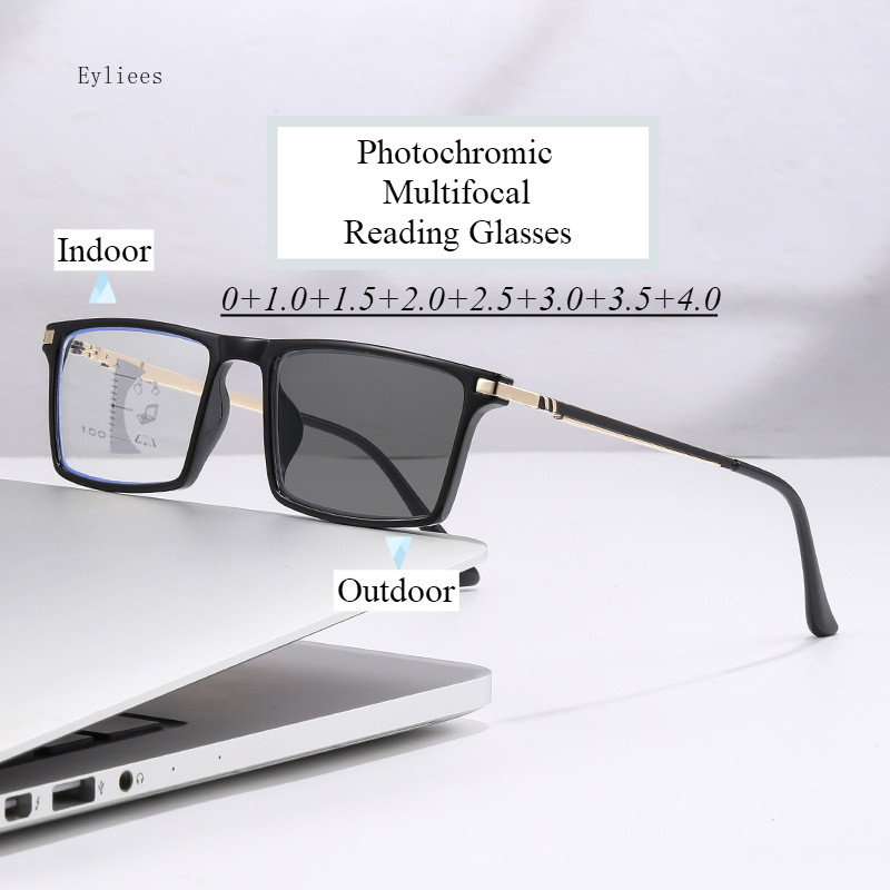New Trendy TR90 Photochromic Multifocal Reading Glasses Outdoor Bifocal Sunglasses Sports Anti Blue 