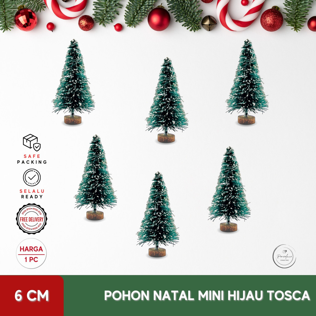 Pohon Natal Artificial Mini Hijau 6 cm Dekorasi Foto Ornamen Christmas DIY Kayu Asli Miniatur Cantik
