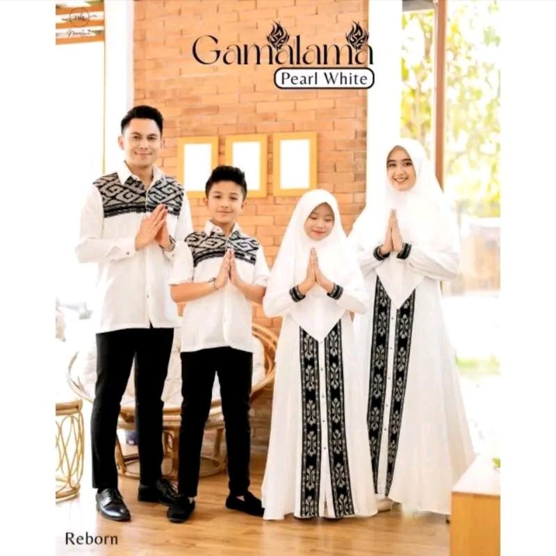 Kemeja dan gamis gamalama pearl white baju couple keluarga, baju couple kondangan, baju lebaran Dres