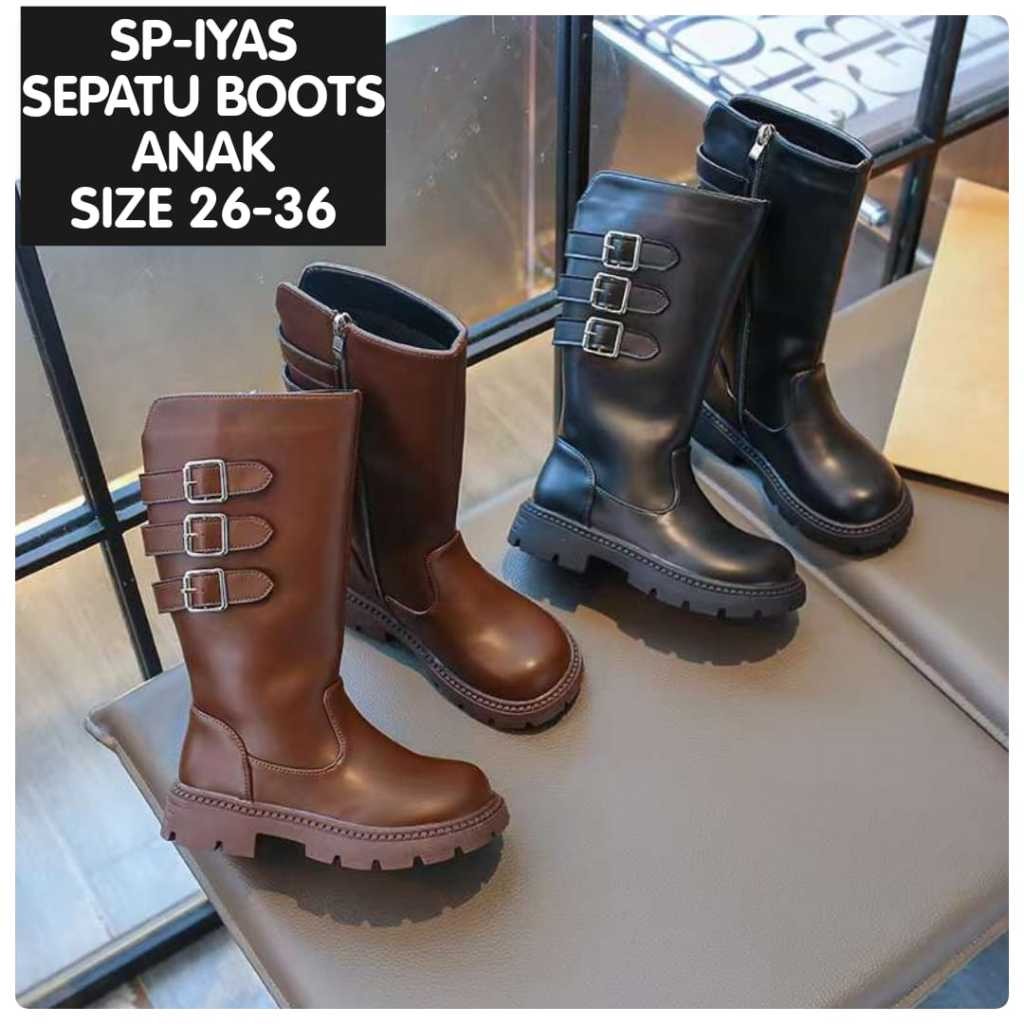 (LC-JKT) SP- IYAS SEPATU BOOTS ANAK PANJANG BAHAN KULIT SINTESIS RESLETING SAMPING SIZE 26-36