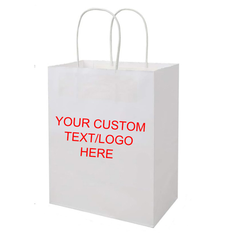 

Custom Printed Handle Paper Bags for Small Business,8x4.75x10 inch Black Kraft Paper Bags with Handles Bulk, Gift Wedding Bags