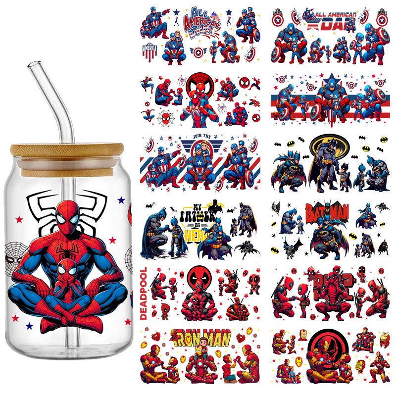 

Personalize Spider Hero UV DTF Sticker For 16oz Glass Cup Can Wrap Transfer Decal Sticker Custom Labels DIY Logo Party Gift