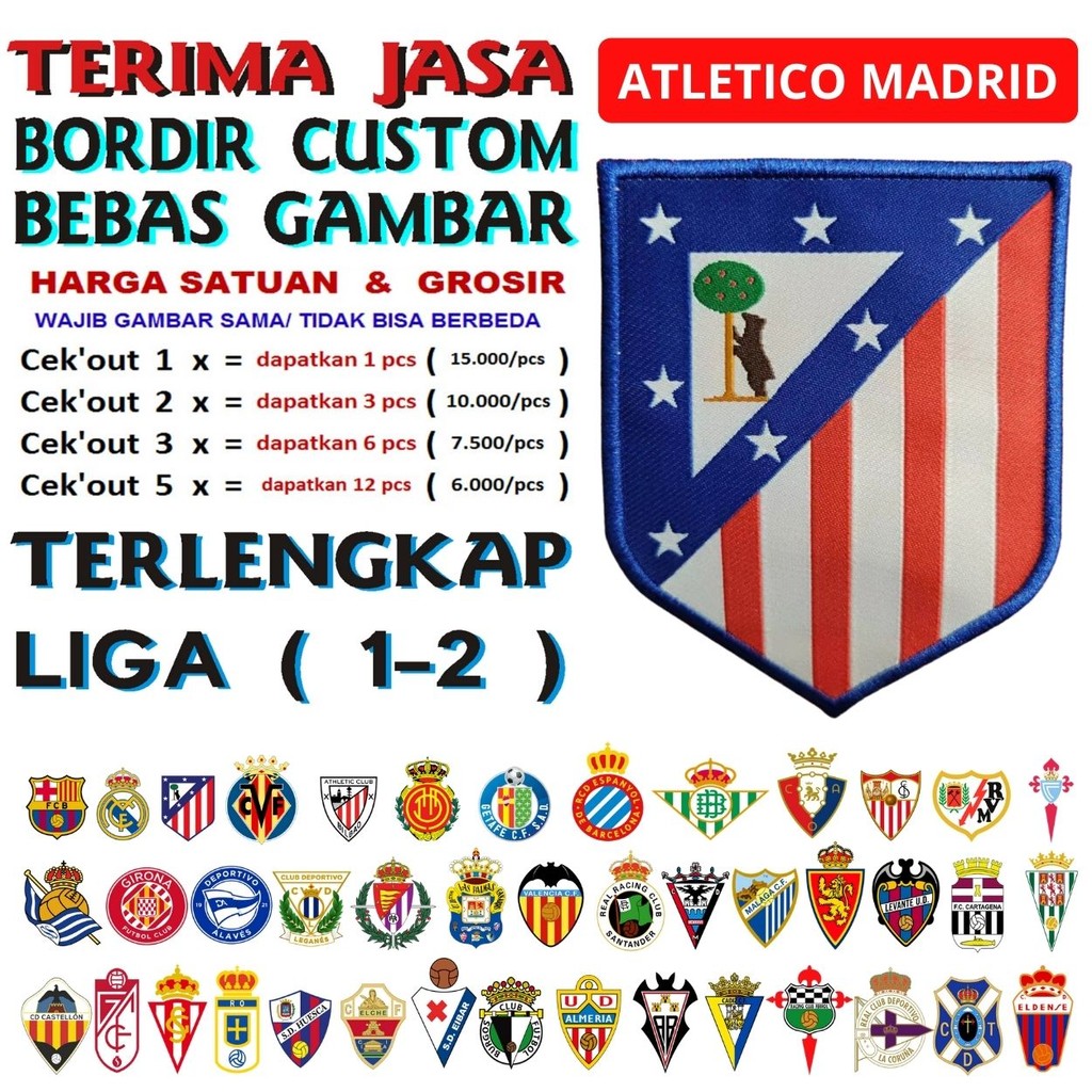 ATLETICO MADRID PATCH BORDIR BET LOGO/EMBLEM KLUB BOLA LALIGA 1 & 2 SPANYOL