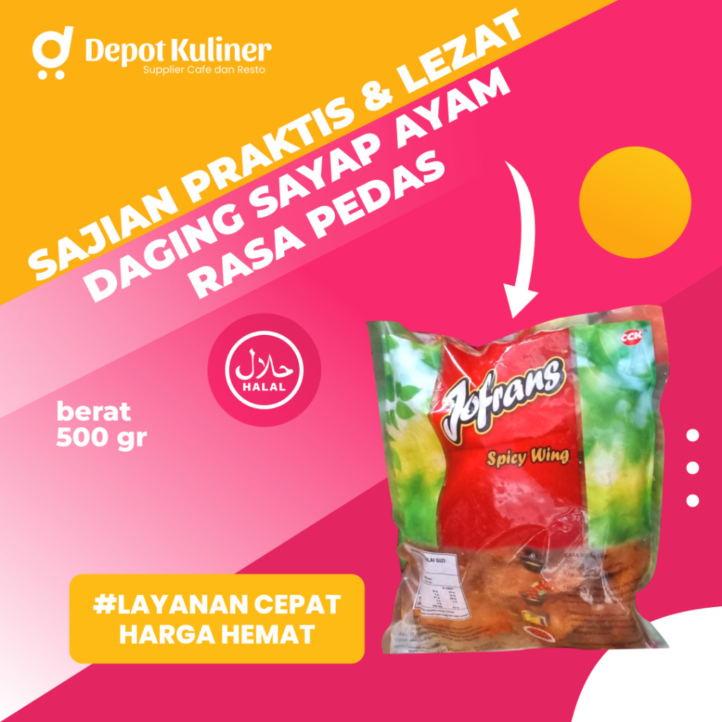 

Jofrans Chicken Spicy Wing 500 gr - Daging Sayap Ayam Pedas