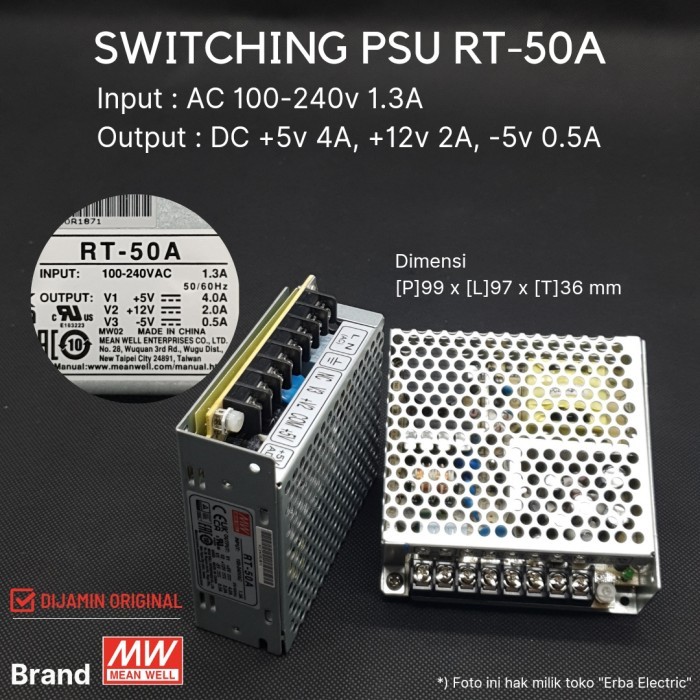 MU99 Mean Well RT-50 50A SMPS DC 5v 12v -5v Switching Power Supply SMPS