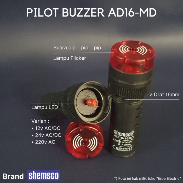 MU99 Buzzer 16mm Flashing Buzzer LED 16mm Pilot Lamp Buzzer 16mm 24v - 12v