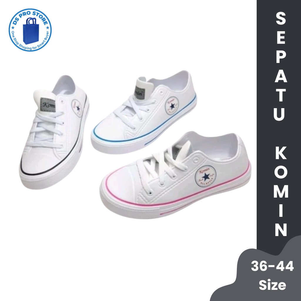 SEPATU KOMIN WANITA I SEPATU SNEAKERS WANITA I Sepatu Tali Komin Putih l Sepatu Komin Sol Rendah