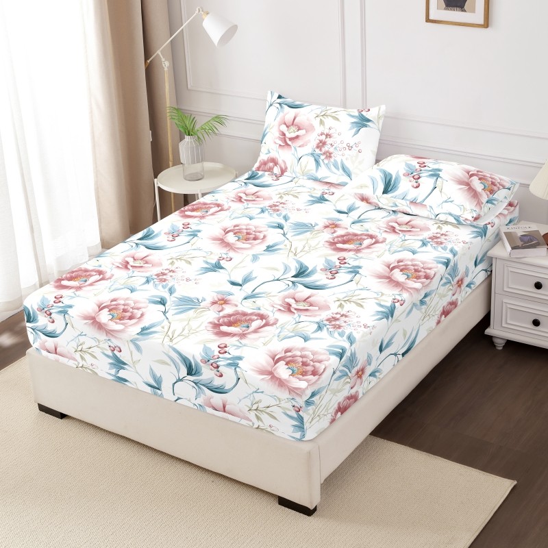 

100% Polyester 3pcs Printed Sanding Fitted Sheet and pillowcases Set Elastic Band Around Mattress Cover King Size Bed Cover