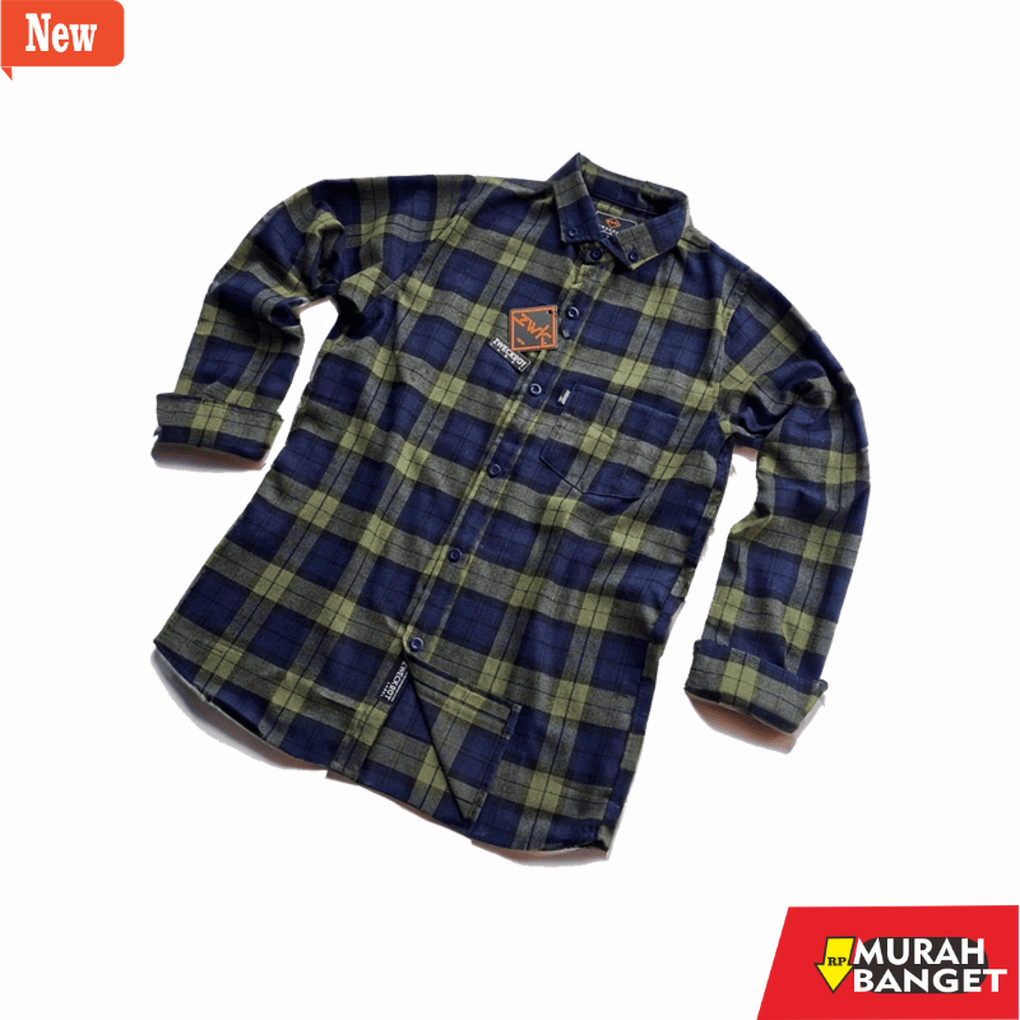 kemeja kotak kotak cowok Zweckout label Kemeja Flanel Pria Lengan Panjang Jumbo Motif Garis Kotak Li