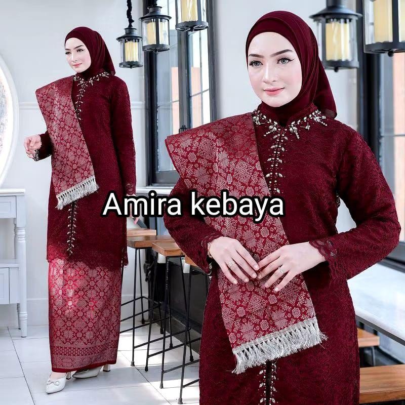 Stelan Kebaya Brokat Songket Selendang / Set kebaya Tunik Brokat Payet / Baju kurung Brokat Busui / 
