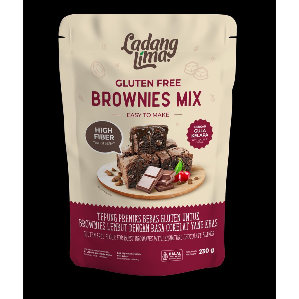 

Brownies Mix Ladang Lima 230g - Tepung Brownis Instant Gluten Free ( Kue Cokelat Lava Cake Cupcake )
